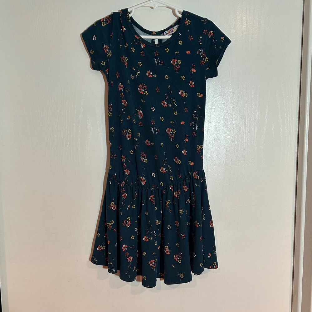 DotDotSmile Girls Teal Floral Dropped Waist Short Sleeve Dress Size 5/6